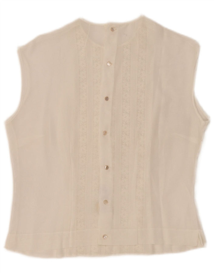 vintage Femmes Sans Manches Voir À Travers Blouse Top IT 44 Blanc Moyen