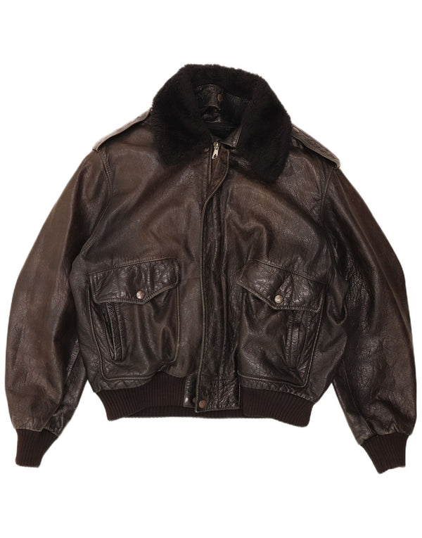 veste en cuir bombardier militaire vintage pour hommes UK 42 XL Noir