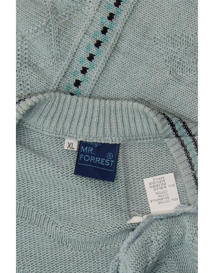 Mr. Forrest Cardigan Homme Pull XL Bleu Géométrique Coton