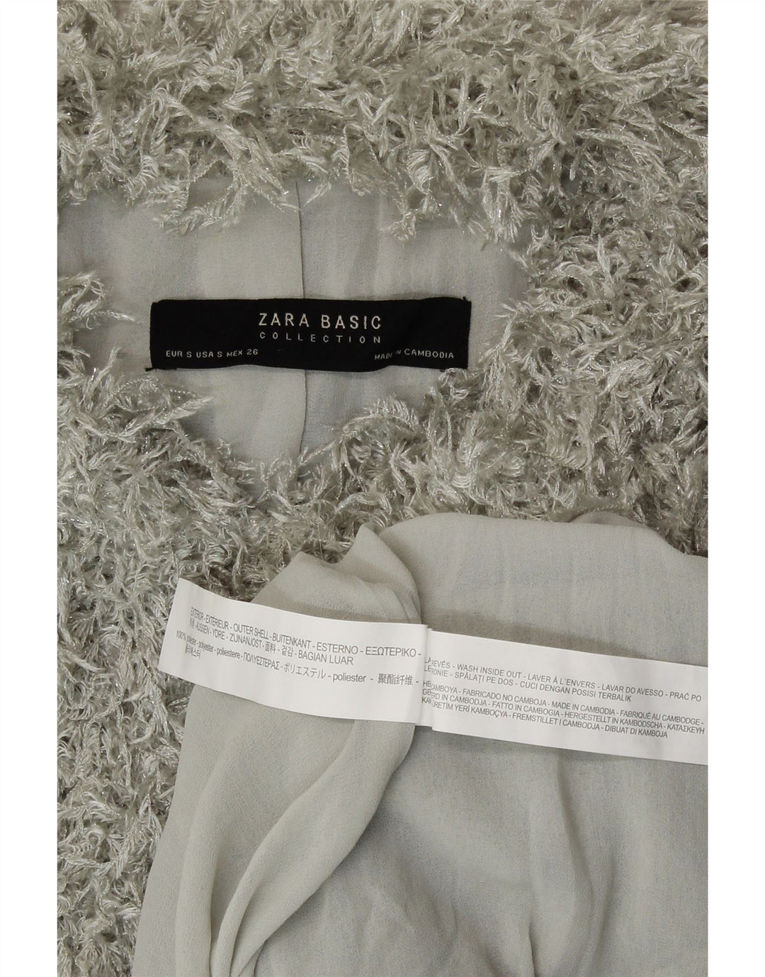 Zara Veste courte en fausse fourrure pour femme UK 10 Small Gris Polyester