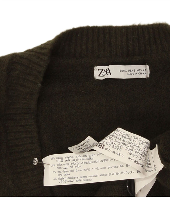 Zara Homme Cardigan Pull Large Kaki Acrylique