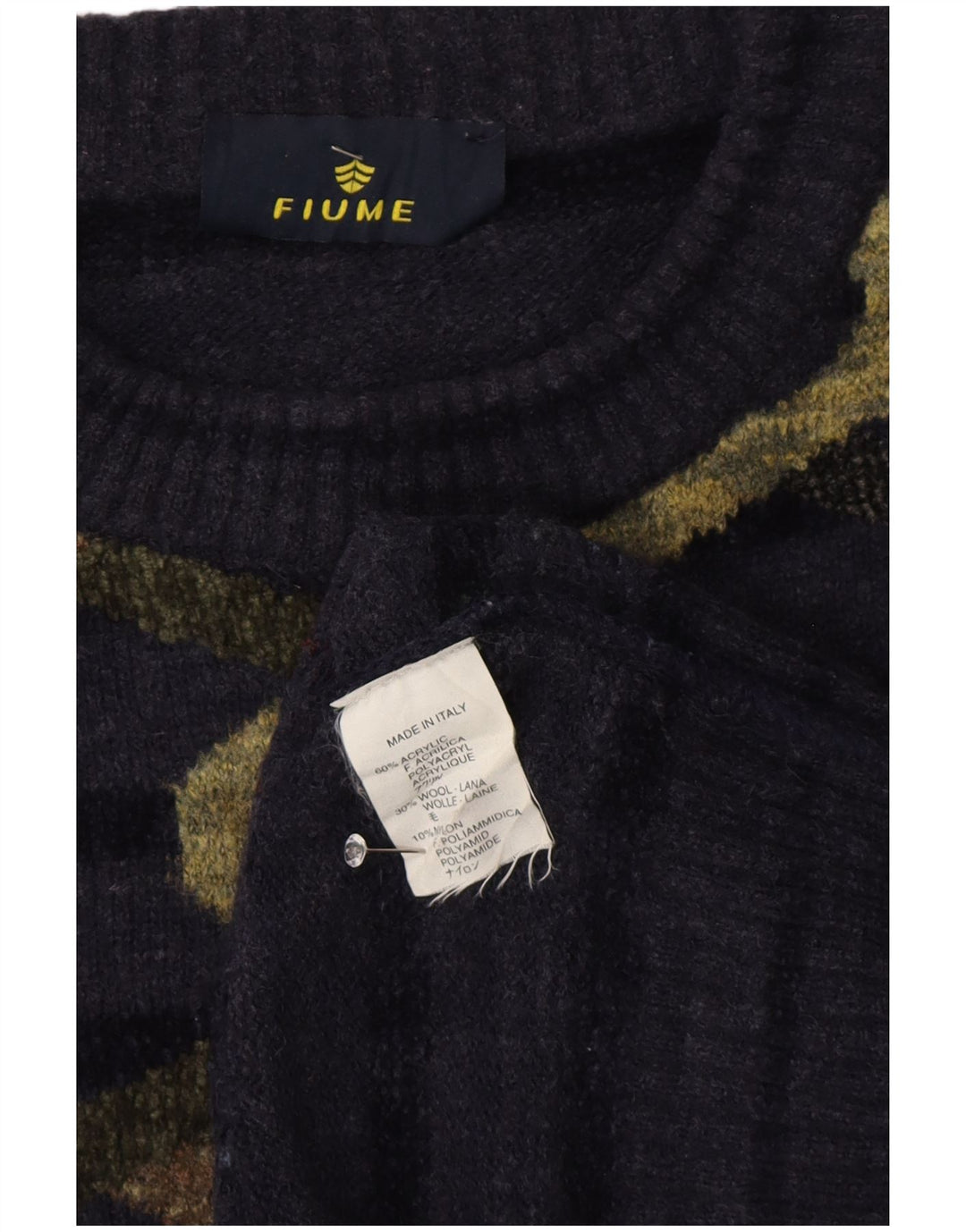 Fiume Pull à col rond pour homme Motif abstrait XL Bleu marine rayé