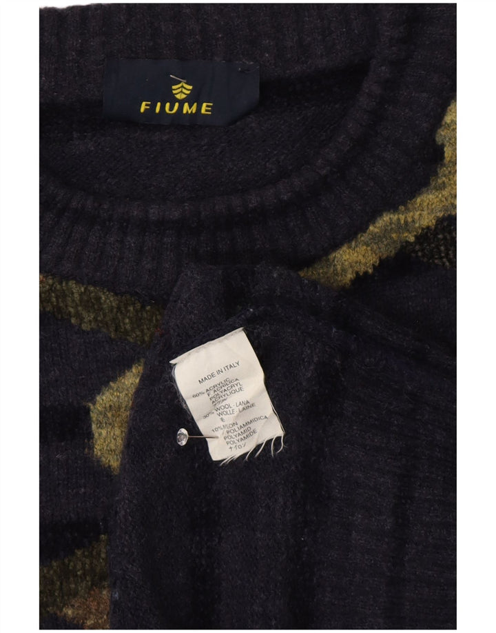 Fiume Pull à col rond pour homme Motif abstrait XL Bleu marine rayé
