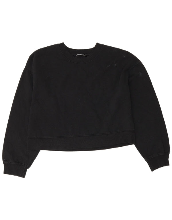 Zara Femme Sweat-shirt court surdimensionné UK 10 Petit coton noir