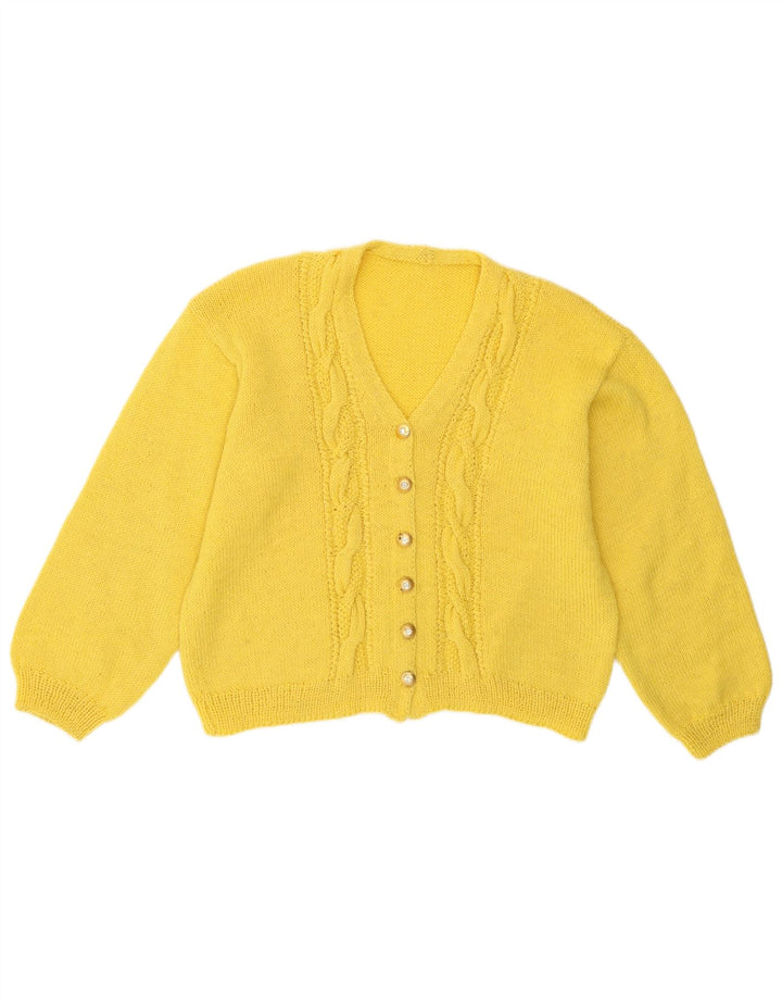 vintage Womens Crop Cardigan Pull UK 14 Jaune Moyen