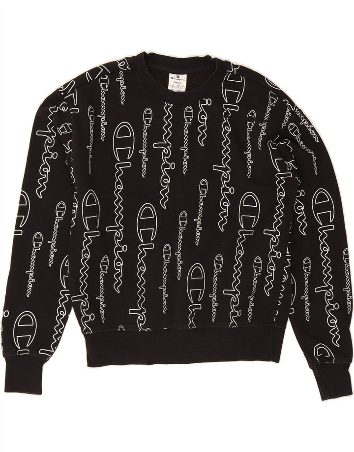 CHAMPION Womens Oversized Crop Graphic Sweatshirt Jumper UK 10 Small Black Vintage Champion and Second-Hand Champion from Messina Hembry 
