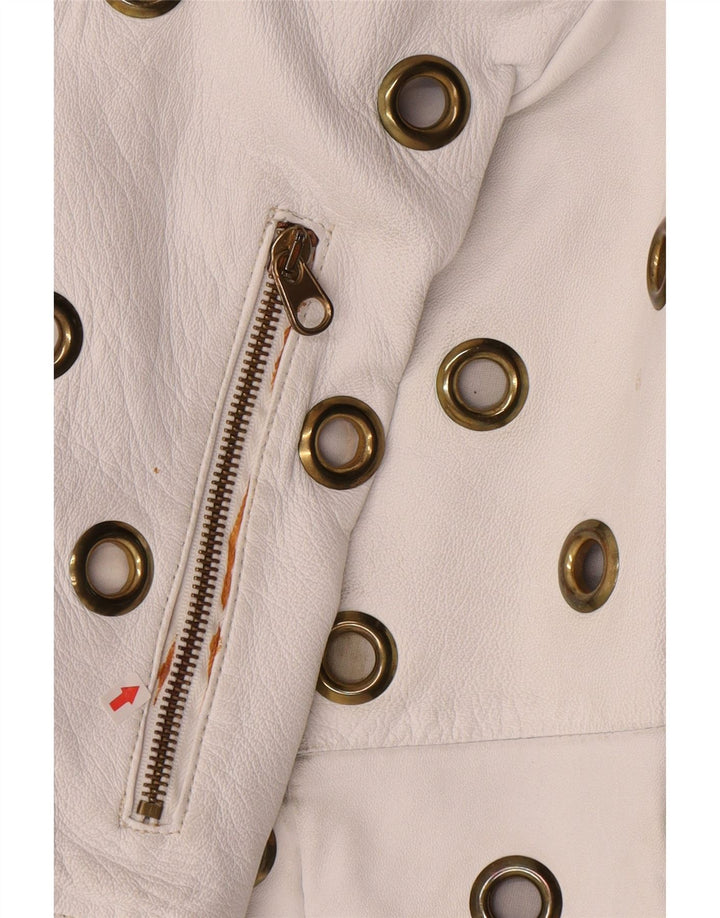 veste en cuir crop femme vintage UK 10 petit cuir blanc