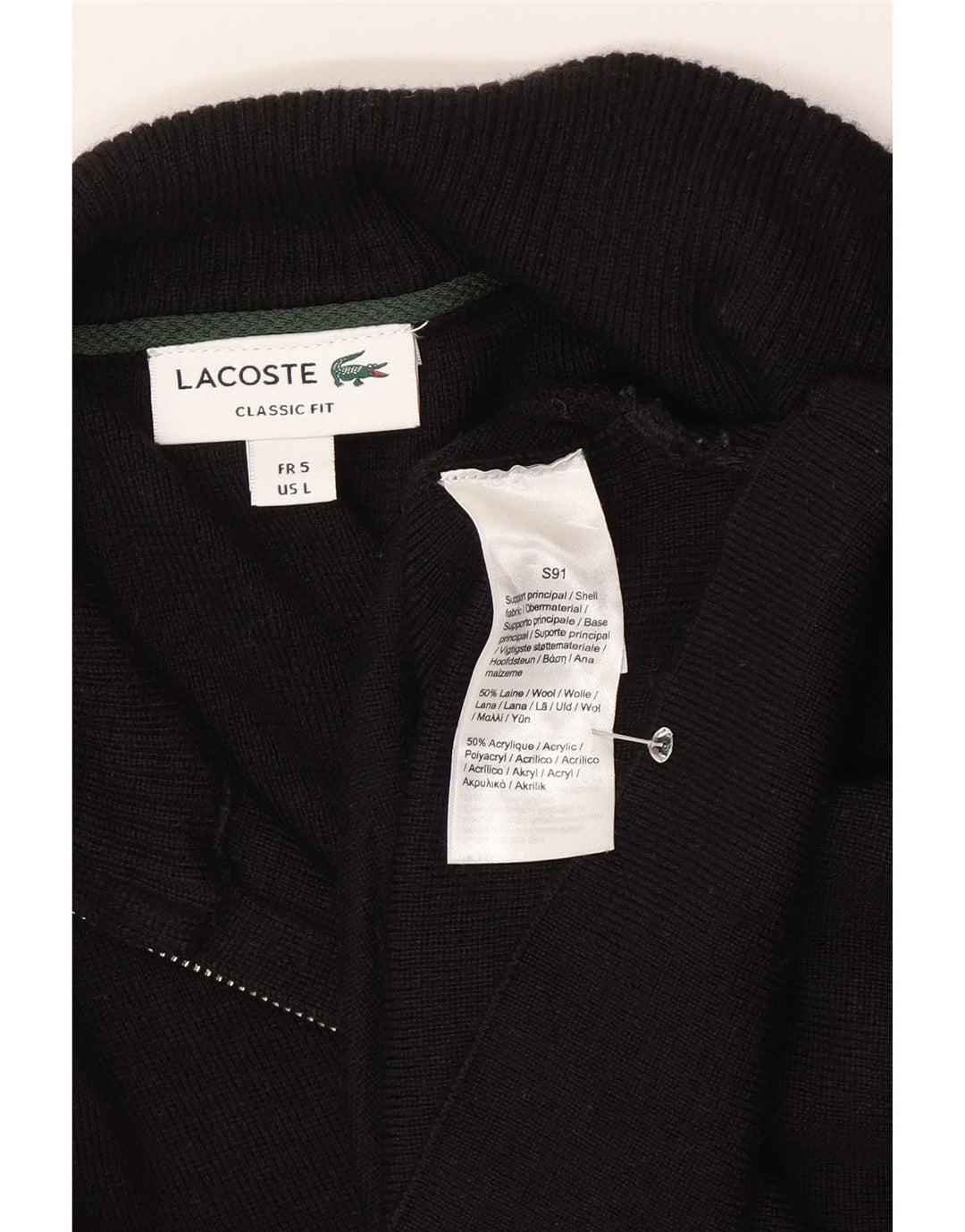 Lacoste Mens Classic Fit Cardigan Sweater Taille 5 Grande laine noire