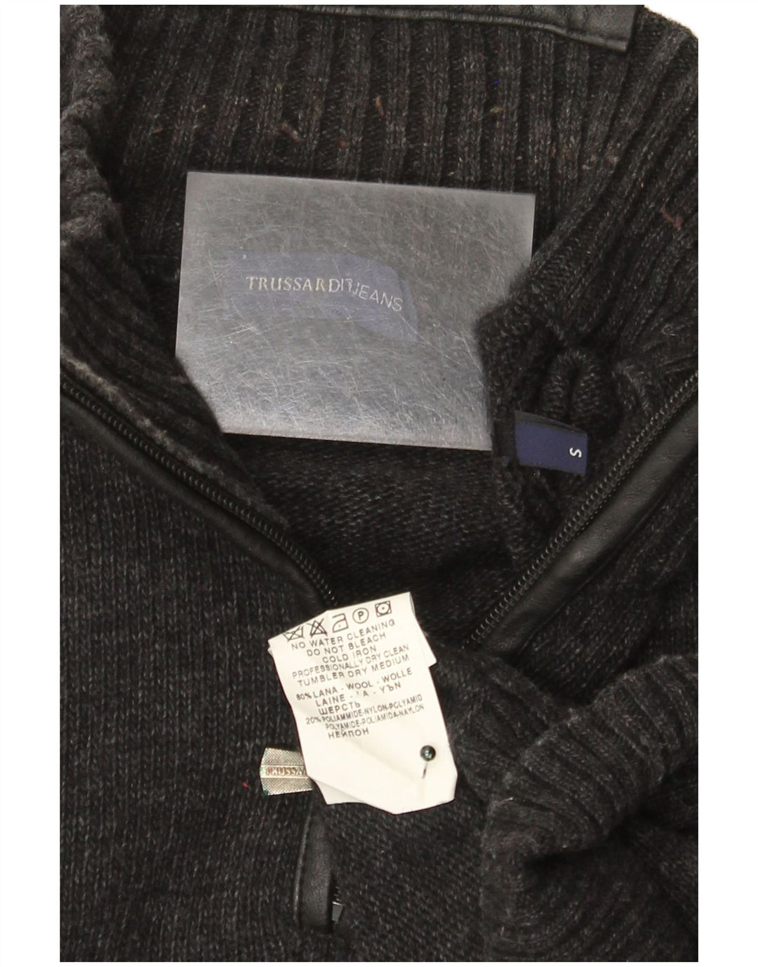 Trussardi Jeans Pull Col Zippé Petit Gris Laine Homme