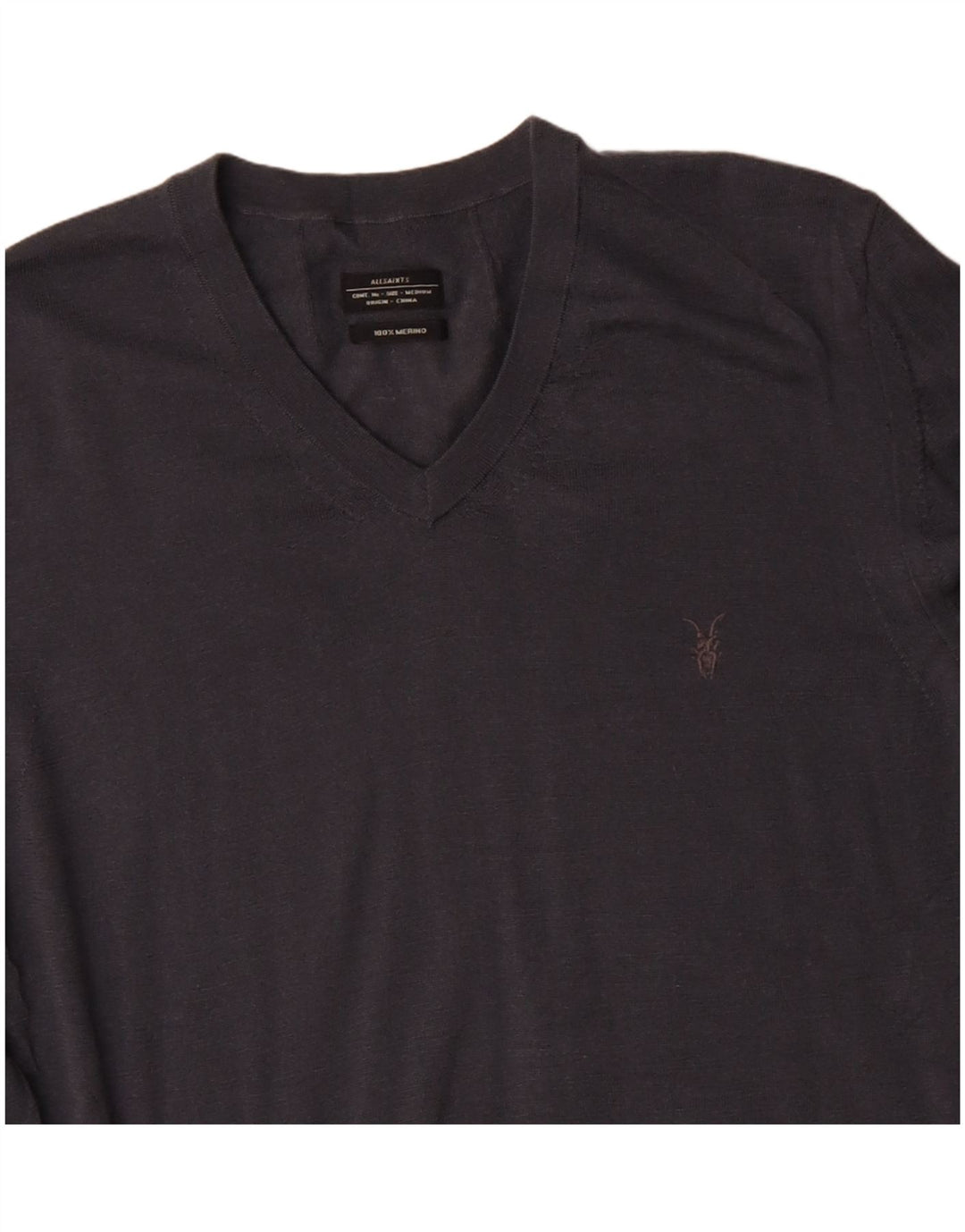 ALL SAINTS Mens V-Neck Jumper Sweater Medium Grey Merino Wool