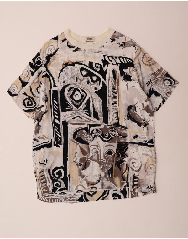 Sisley Womens Longline Graphic T-Shirt Top IT 44 Medium Beige Viscose