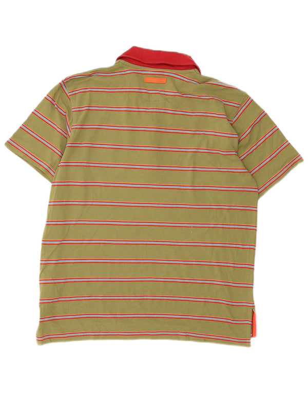 Nike Polo Homme UK 36/38 Petit Kaki Rayé Coton