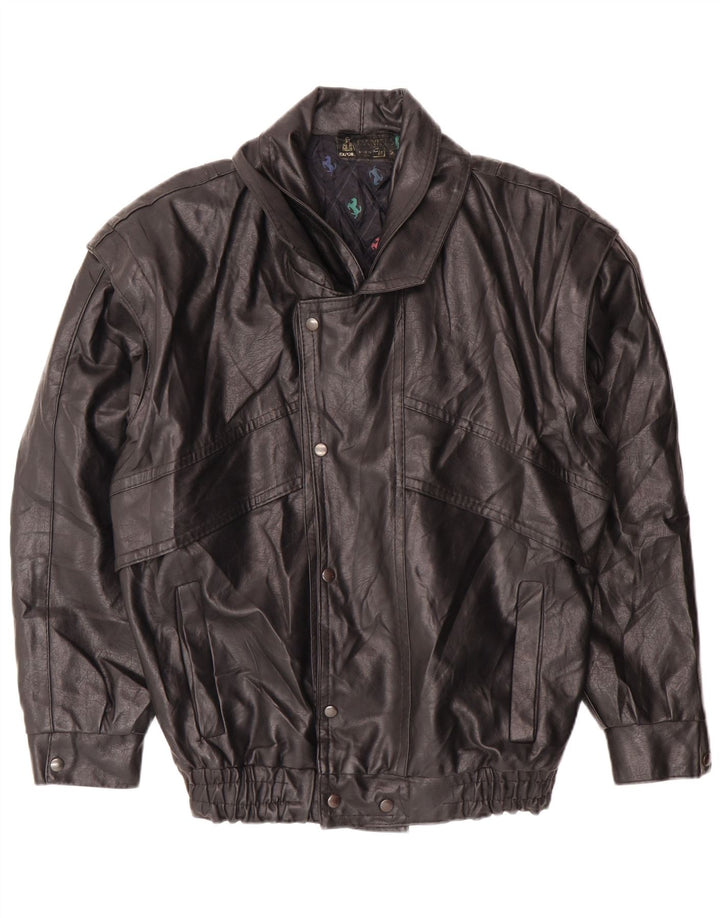 VINTAGE Veste en cuir homme UK 36 Petit Noir