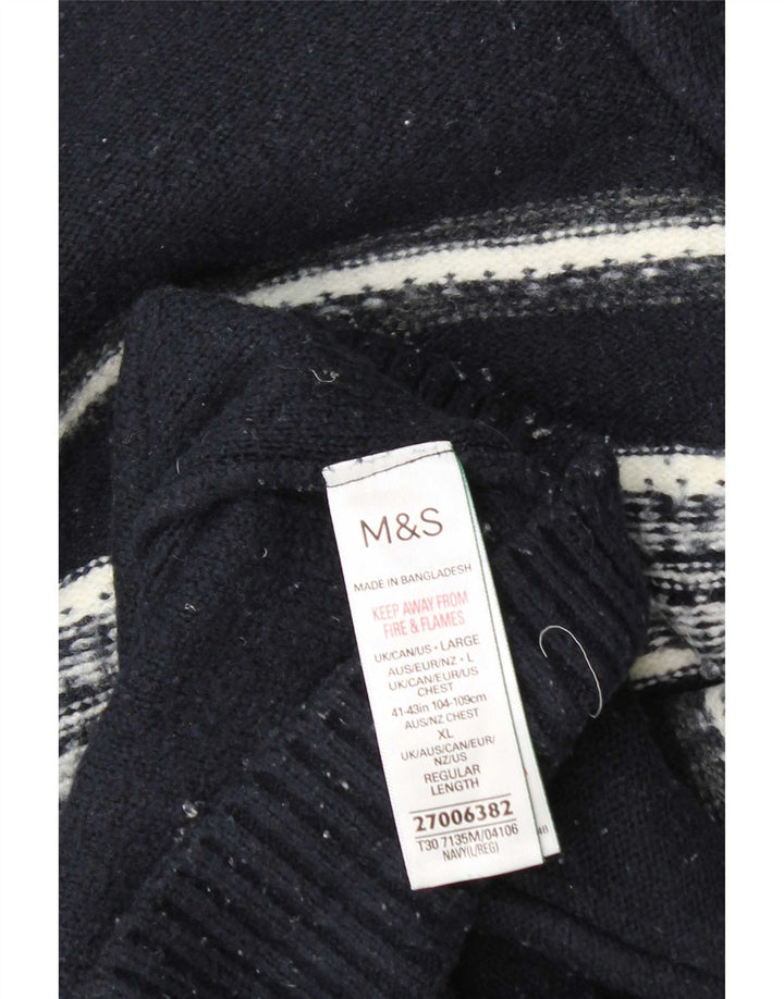 Marks & Spencer Pull à col zippé pour homme Large Bleu marine rayé
