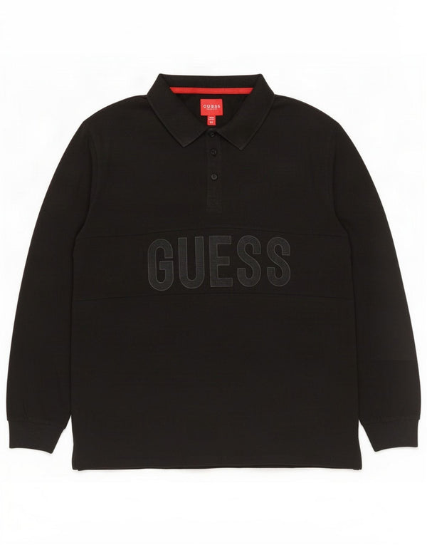 Guess Polo graphique à manches longues pour homme 2XL Coton noir
