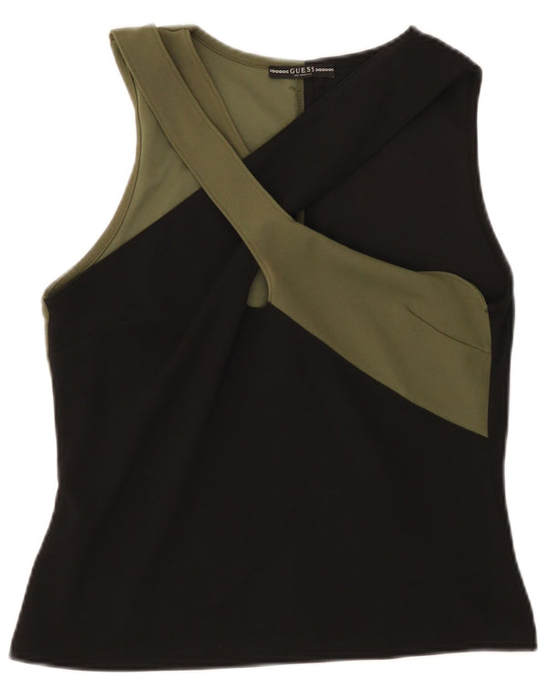 Guess Chemisier court sans manches pour femme UK 44 Large Noir Colorblock