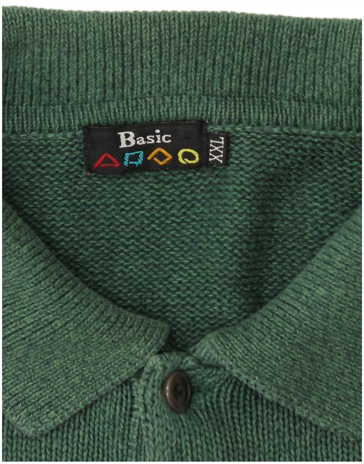 BASIC Pull col polo pour homme 2XL Vert Coton