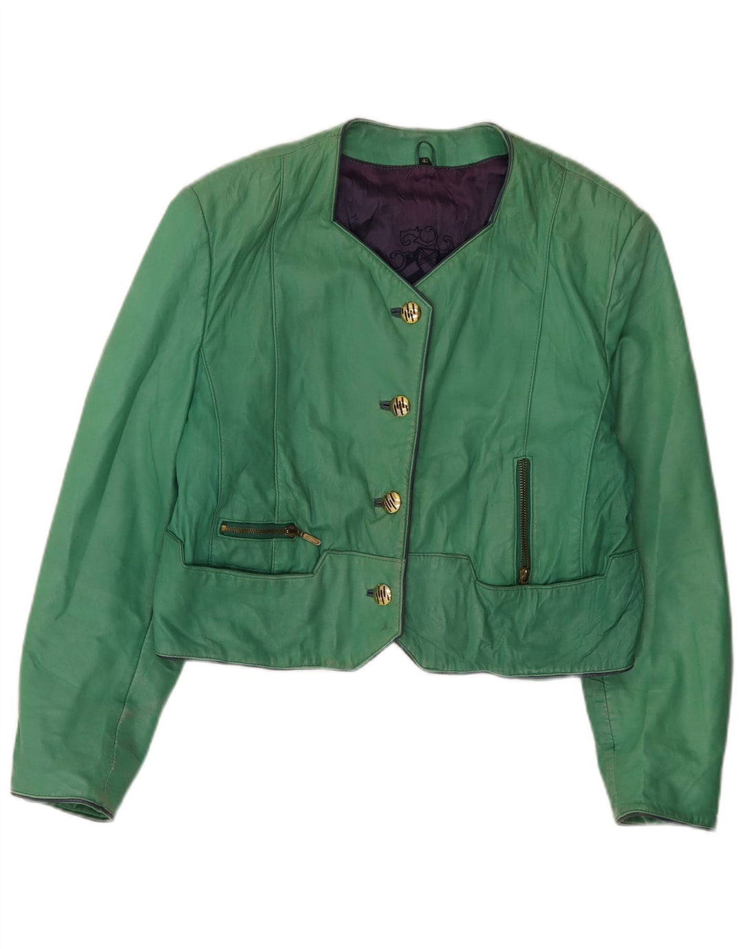 vintage Womens Crop 4 Bouton Veste EU 42 Grand Vert