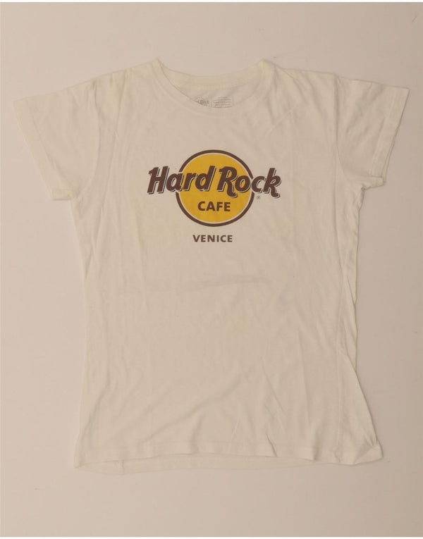 Hard Rock Cafe Womens Venice Graphic T-Shirt Top UK 12 Moyen Blanc Coton