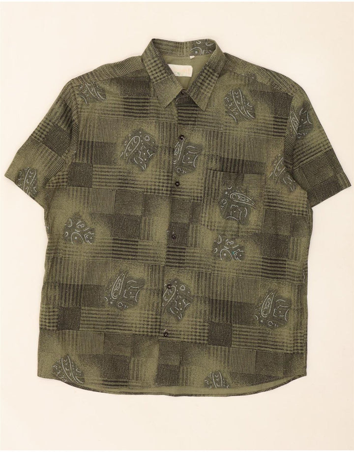 Chemise à manches courtes Vintage pour hommes, motif abstrait, XL, kaki, Viscose
