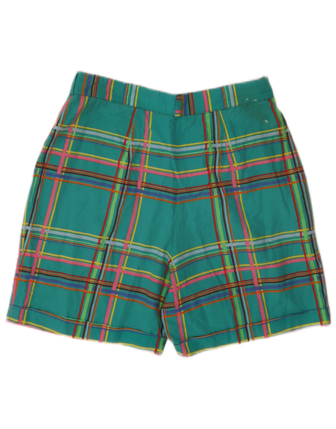 KENZO Short Chino Taille Haute Femme EU 42 Large W30 Vert Plaid Coton
