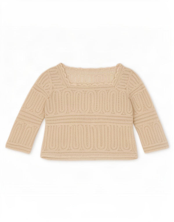 vintage Femmes Voir à travers Crochet Crop Top UK 14 Moyen Off White Cotton