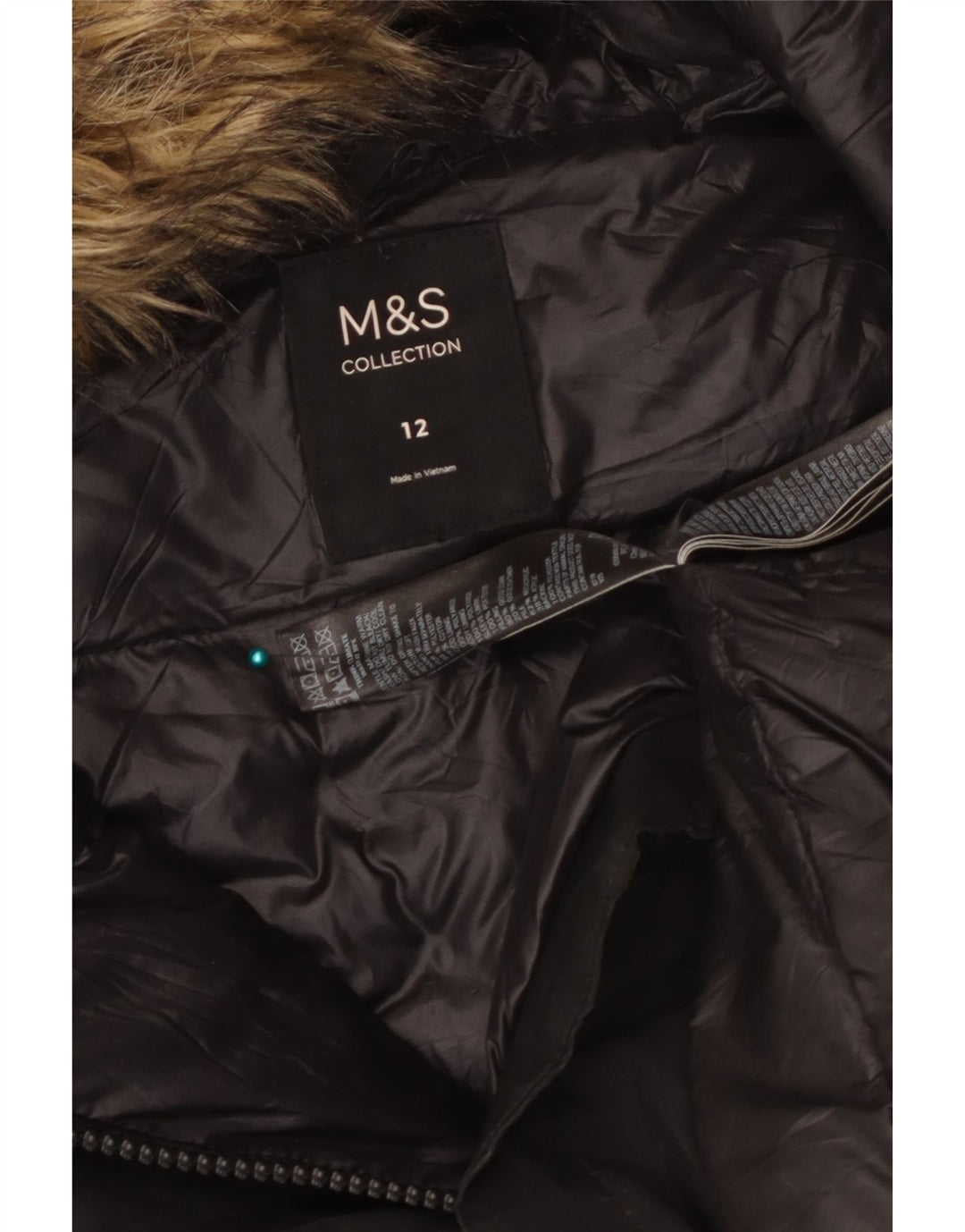 Marks & Spencer Manteau à capuche pour femme UK 12 Medium Noir Polyester
