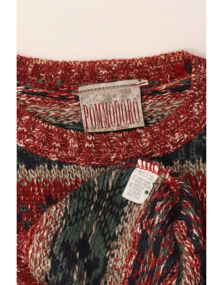 vintage Mens Crew Neck Jumper Pull Moyen Multicolore Fair Isle Wool