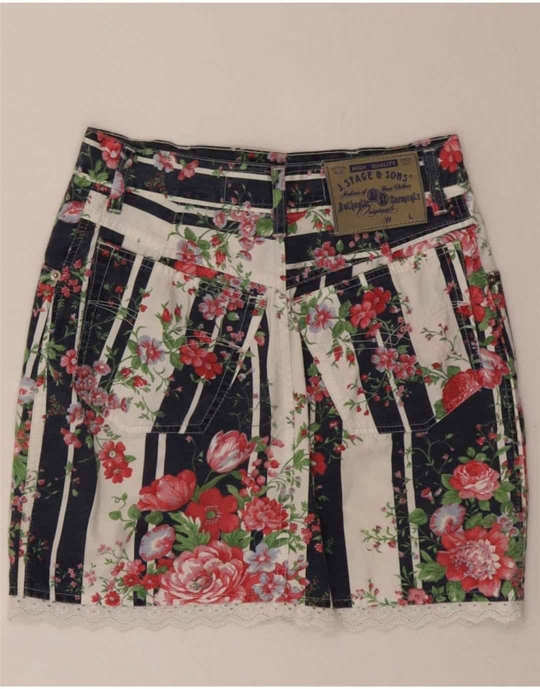 VINTAGE Womens Straight Skirt W28 Medium Multicoloured Floral Cotton Vintage Vintage and Second-Hand Vintage from Messina Hembry 