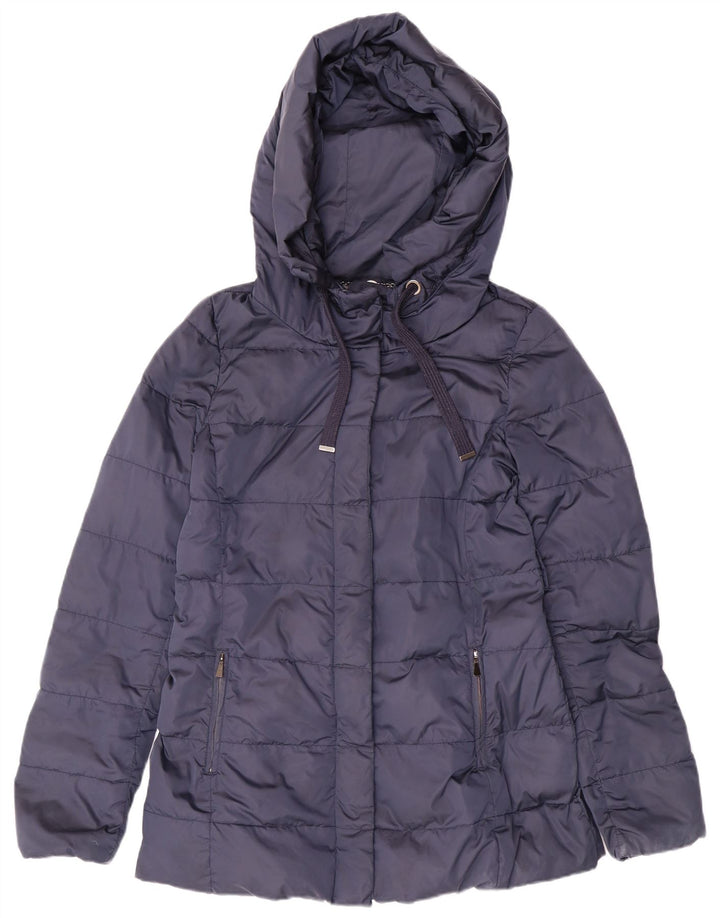 MARELLA Womens Hooded Padded Jacket UK 12 Medium  Navy Blue Polyester
