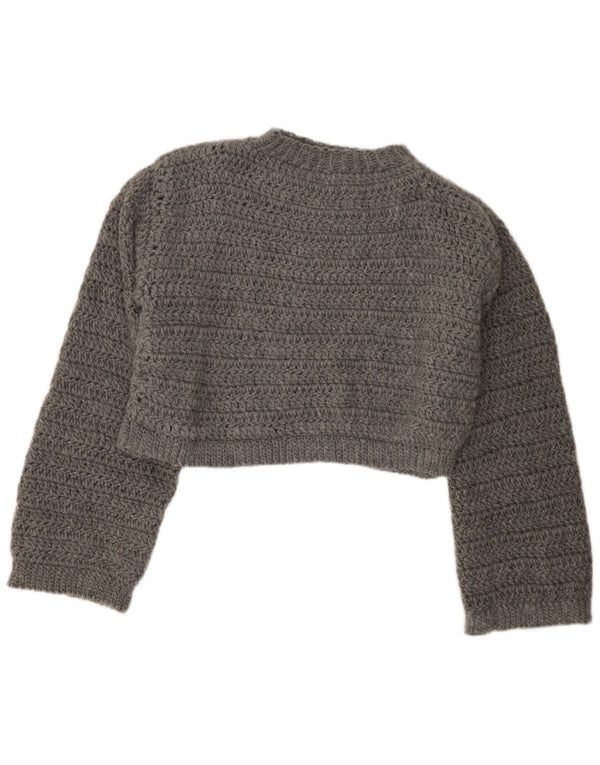 vintage Femmes Loose Fit Crop Crew Neck Jumper Pull UK 18 XL Gris