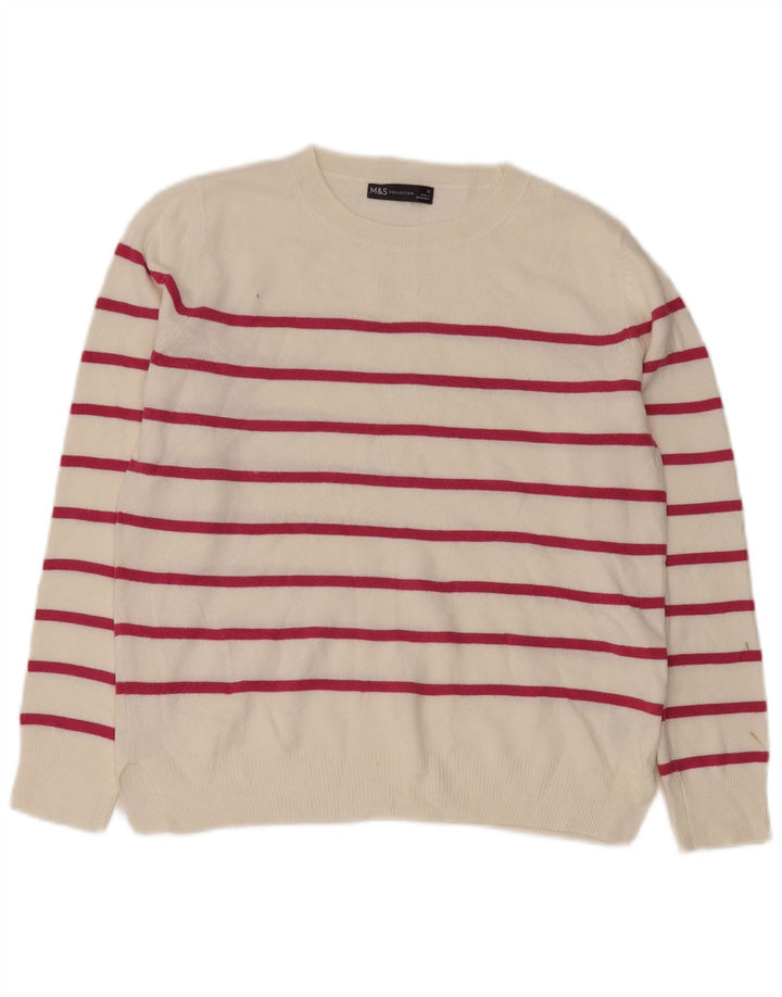 Marks & Spencer Pull ras du cou pour femme UK 10 Petit blanc rayé