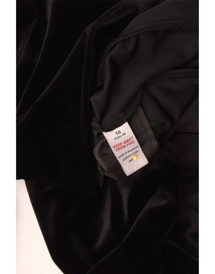 vintage Womens Velvet Overcoat UK 16 Grand Polyester Noir
