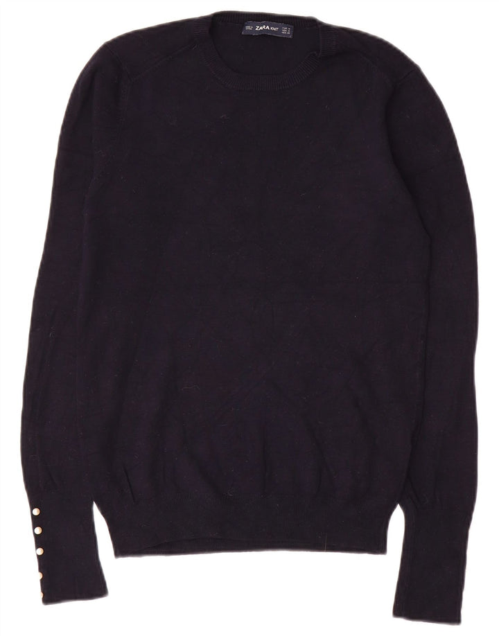 ZARA Pull à col rond pour femme UK 12 Bleu marine moyen