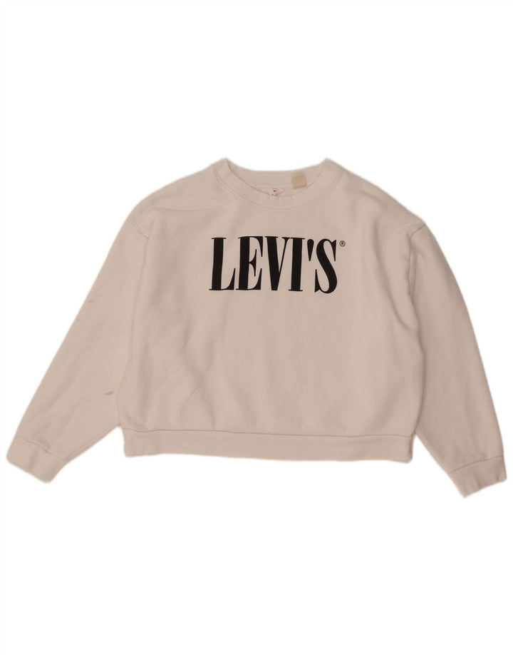 Levi's Sweat-shirt oversize Crop Graphic pour femme UK 14 Large Blanc