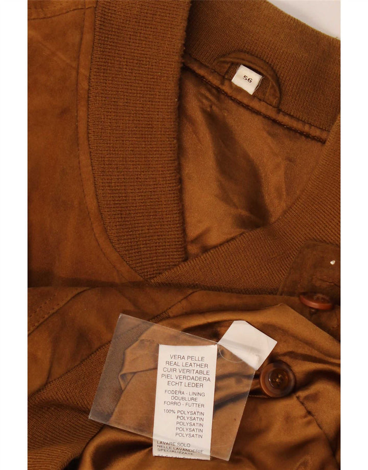 vintage Mens Suede Bomber Jacket IT 56 3XL Cuir Marron