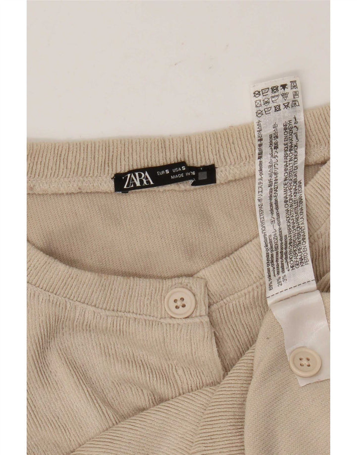 Zara Womens Crop Cardigan Pull UK 10 Petit Beige Polyester