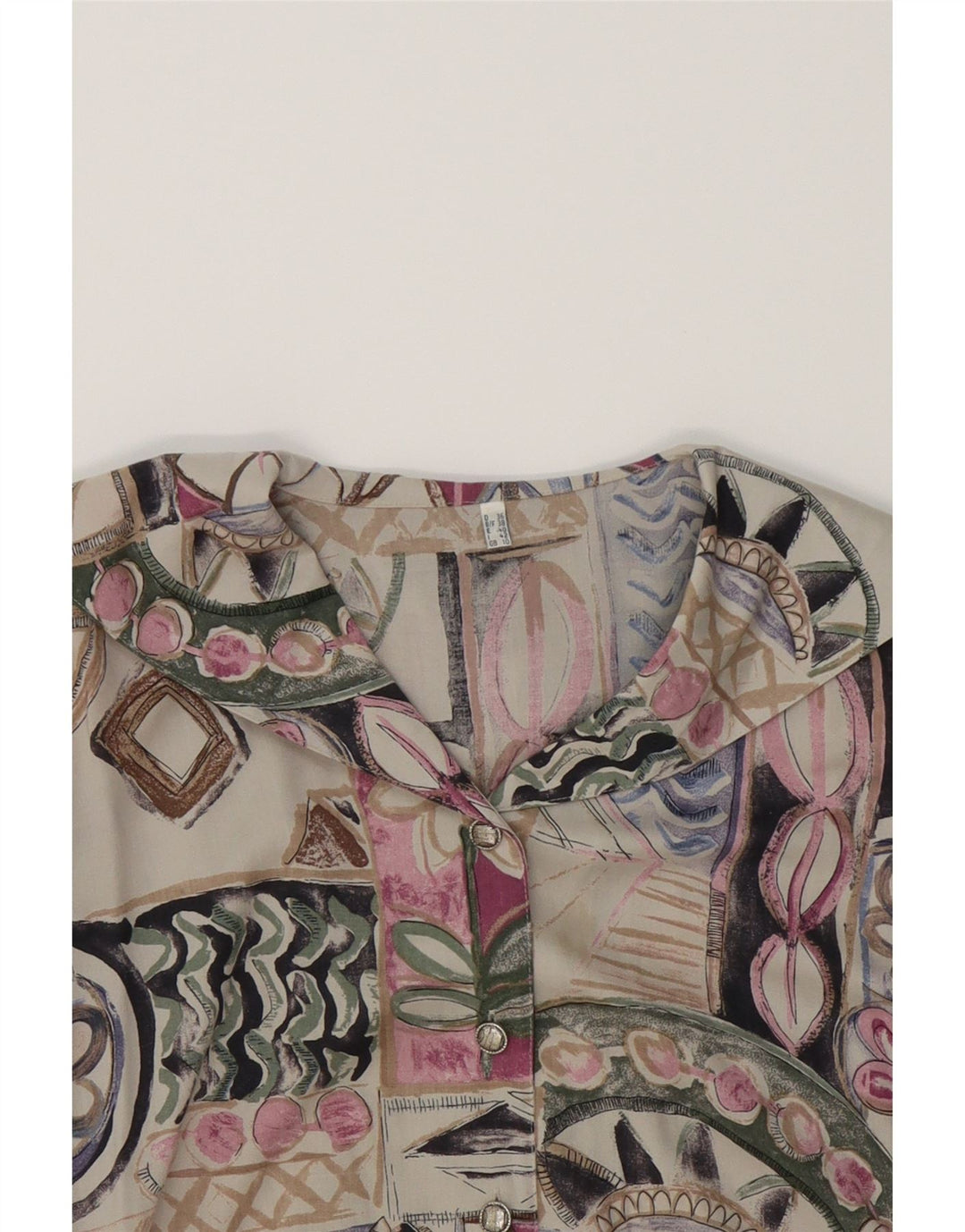 VINTAGE Womens Oversized Abstract Pattern Shirt Blouse UK 10 Small Grey Vintage Vintage and Second-Hand Vintage from Messina Hembry 