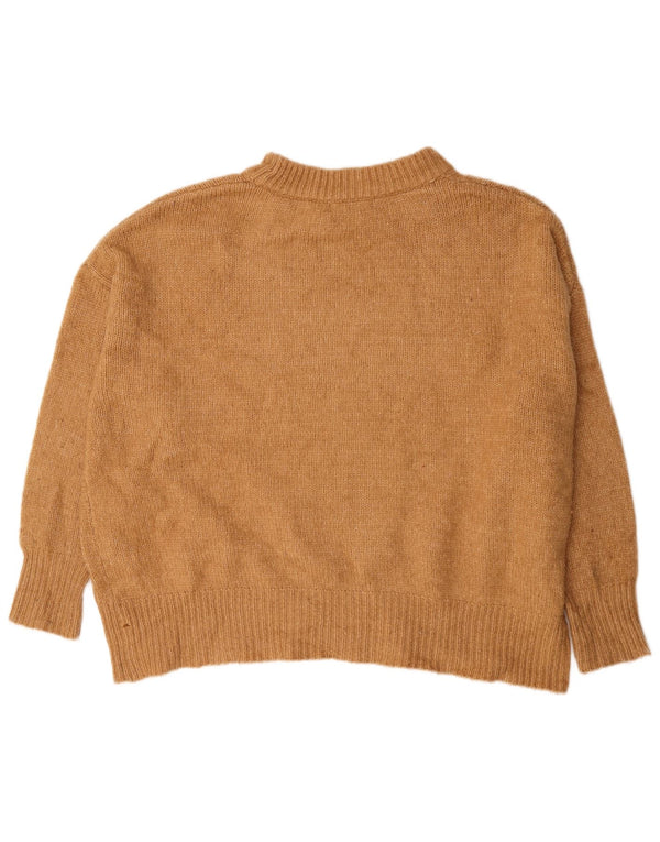 Zara Pull surdimensionné à col roulé pour femme UK 10 Petit Acrylique Beige