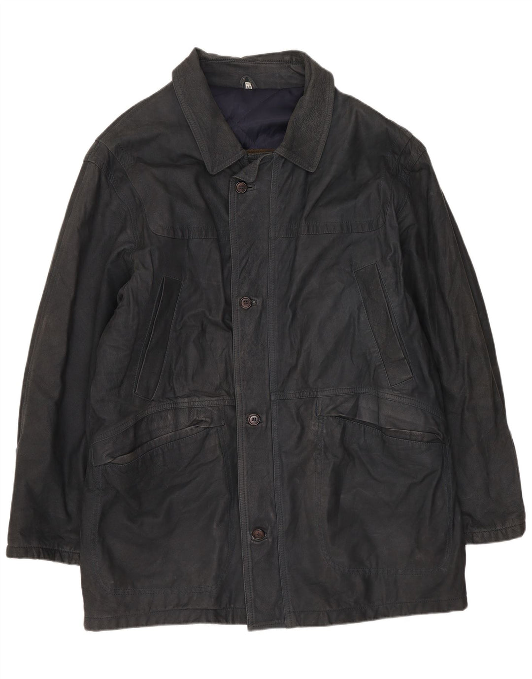 Blue Duck Manteau en cuir pour homme IT 50 Large Bleu marine