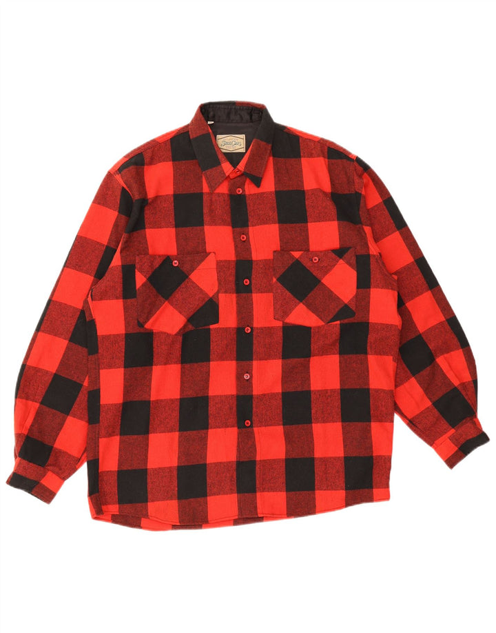 chemise en flanelle vintage pour hommes à carreaux rouges moyens