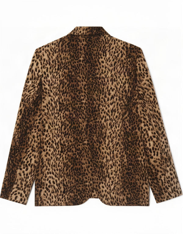 Zara Veste Blazer 1 Bouton Femme UK 44 Grand Marron Imprimé Animal Polyester