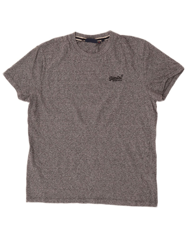 Superdry Homme T-Shirt Top Large Gris Moucheté Coton