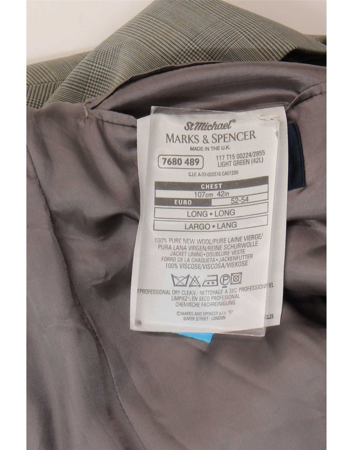 Marks & Spencer Veste blazer à 2 boutons pour homme UK 42 Large pied-de-poule vert