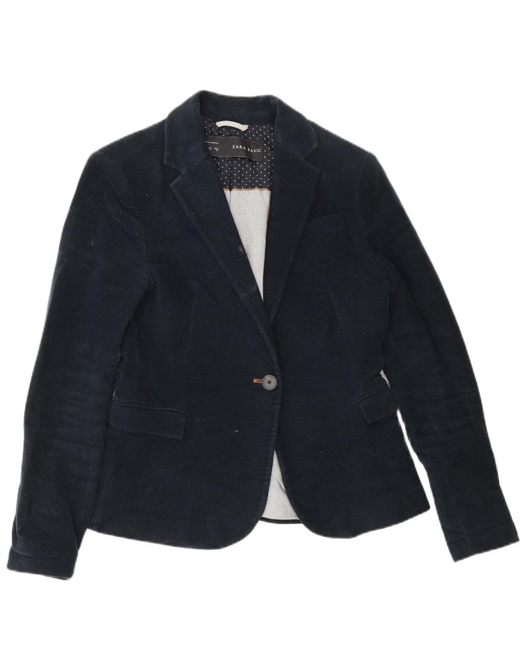 Zara Veste Blazer 1 Bouton Femme UK 12 Acétate Bleu Marine Moyen