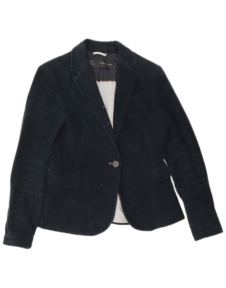 Zara Veste Blazer 1 Bouton Femme UK 12 Acétate Bleu Marine Moyen