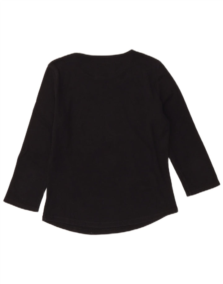 ARMANI JEANS Haut graphique pour femme à manches 3/4 UK 12 Coton noir moyen