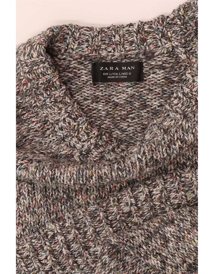 Zara Pull Col Bateau Homme Large Gris Moucheté