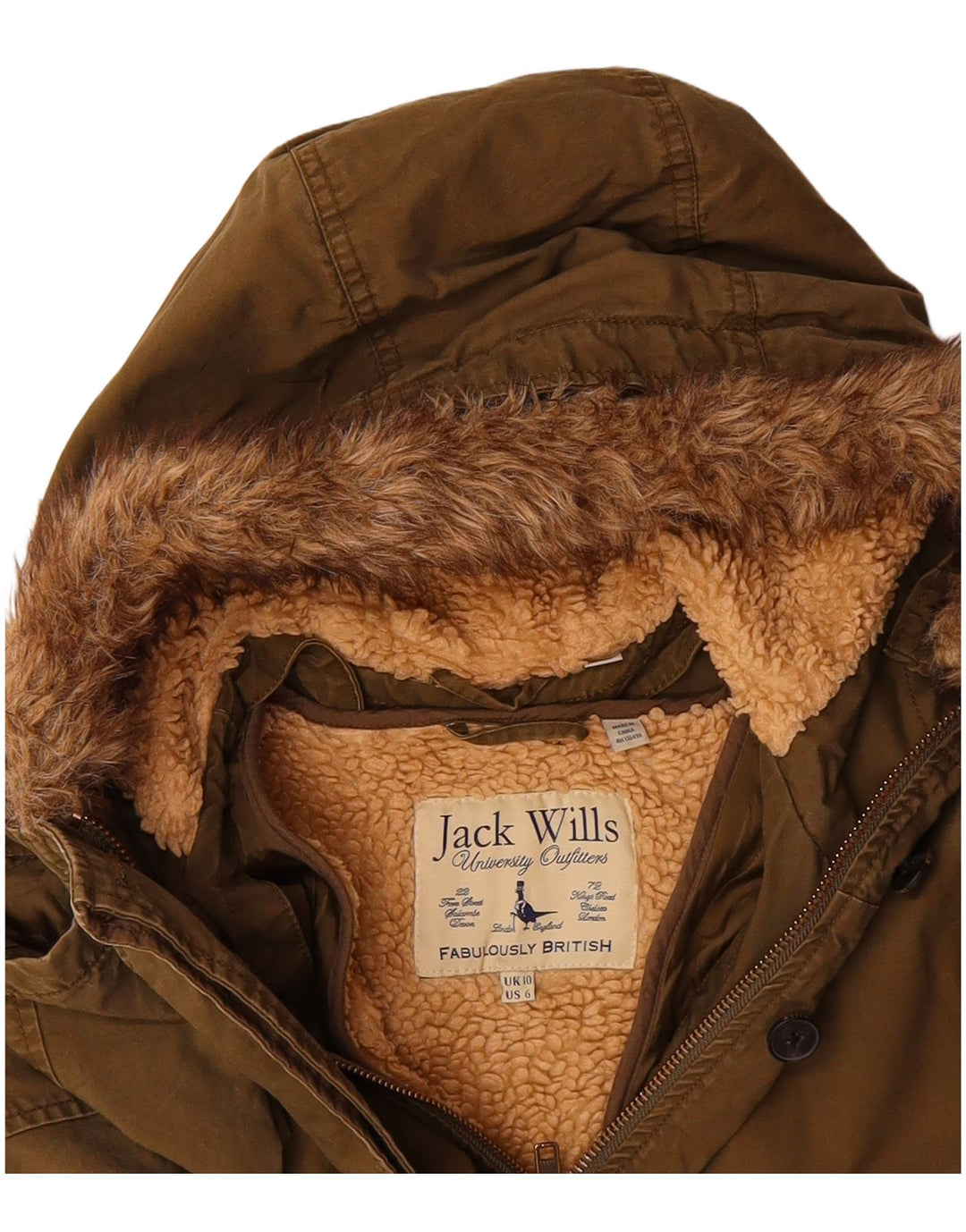 JACK WILLS Womens Oversized Hooded Parka Jacket UK 10 Small  Khaki Cotton