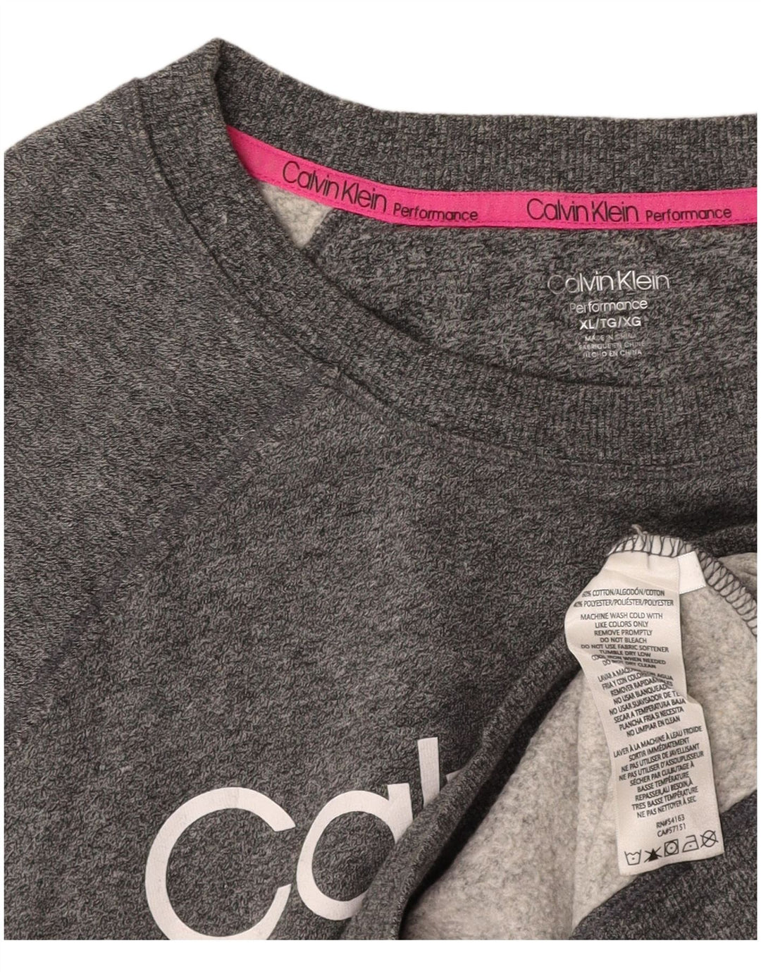 CALVIN KLEIN Femmes Crop Graphic Sweatshirt Jumper UK 18 XL Gris Moucheté
